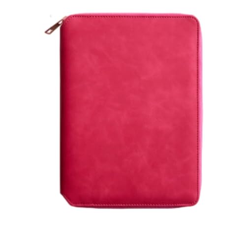 ITMEAT【A5サイズ】システム手帳 ビジネス手帳 ファスナー付き PUレザー 6穴リングノート ルーズリーフ メモ帳 バインダー 耐久性 携帯便利 オフィス用品 卒業記念品 男女兼用 (ローズレッド)