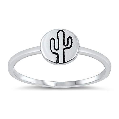 CloseoutWarehouse 925 Sterling Silver Oxidized Round Cactus Simple Ring