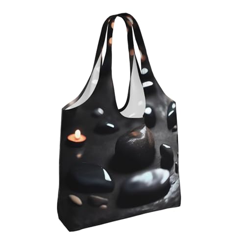 Black Mystery Heart Stone Printed Canvas Bag Women's Fashion Shoulder Tote Bag Lightweight Shopping Bag2