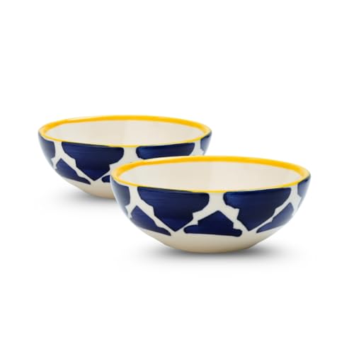 Image of Ceramic Bowl Set | 2-Piece Lightweight Crockery for Daily Use | Navy Blue Ramen & Snack Bowls (75ml Each) | Elegant Microwave & Dishwasher Safe | Perfect Christmas & New Year Gift