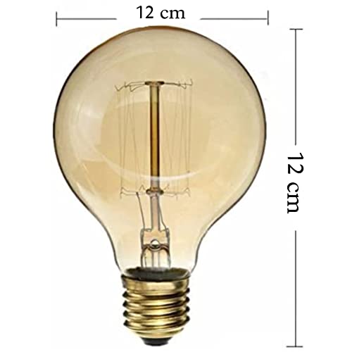 Image of Pack of 3 Edison Ball Filament Bulb E27 ES Screw Fitting, 40W Large G95 Retro Squirrel Cage Dimmable Retro Bulb, Vintage Decorative Light with Amber Glass