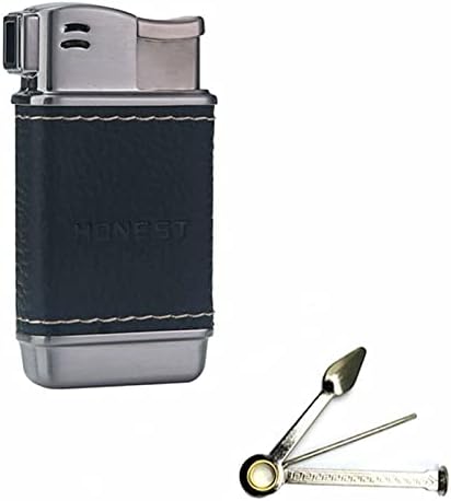 Honest Pipe Lighter Soft Flame Refillable Butane Lighters Czech Pipe Tools (Titanium+Black Leather)