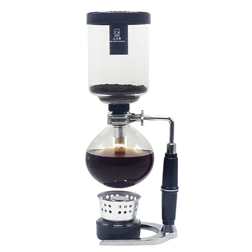 CHANGLKJ Siphon Coffee Maker, Glass Siphon Vacuum Coffee Maker with Metal Base, 3-5 Cup Vacuum Glass Siphon Pot Percolators, Heat Resistant Glass and Long Service Life, for Office, Home, Cafe
