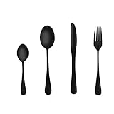 Juego de cubiertos negros mate para 4: el juego de cocina de 16 piezas de Podazz incluye 4 cuchillos, 4 tenedores, 4 cucharas soperas y 4 cucharaditas, lo que hace una gran opción para cada familia.