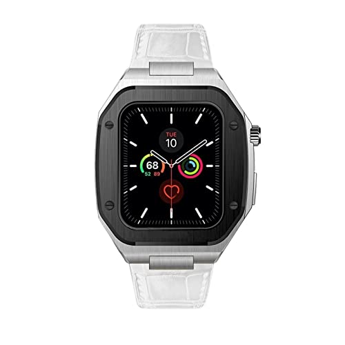 Bracelet Apple Watch 44 45 mm avec boîtier métal et cuir iWatch 8 7 SE