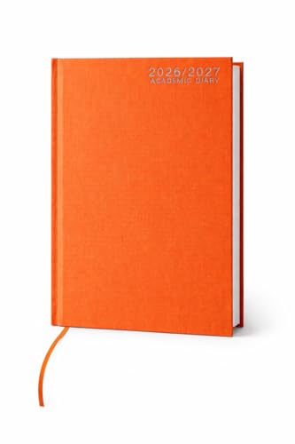 Academic Diary 2026-2027 A4 Day Per Page Planner – Student Planner Aug 2026–Jul 2027, Textured Hardcover School Diary with Ribbon Marker, Year Planners, Timetables, Notes Pages (Orange, A4)