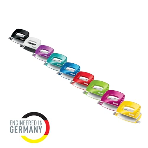 Leitz Mini Locher aus Metall, kleiner Locher für 10 Blatt, Metall, Anschlagschiene mit Formatangaben, Ergonomisches Design, gelb, WOW-Serie, 50601016