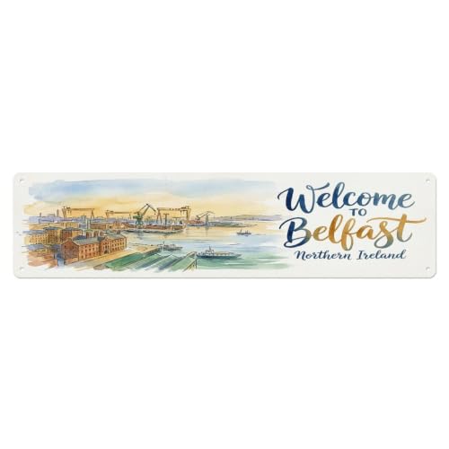 Image of Welcome to Belfast Vintage Travel Northern Ireland Metal Tin Sign