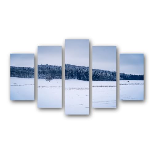 Décoration murale sur toile Champ enneigé grand format, Lot de 5 tableaux