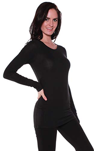 Active Products Womens Basic Athletic Fitted Plain Long Sleeves Round Crew Neck T Shirt Small Black - Thumbnail 2