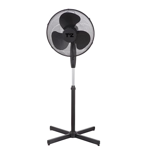 TILZ GEAR Pedestal Standing Fan - 16 Inch 3 Speed Electric Oscillating Tall Cooling Floor Fan With Adjustable Height - Quiet Operation Ideal For Home Office Bedroom White (Black)