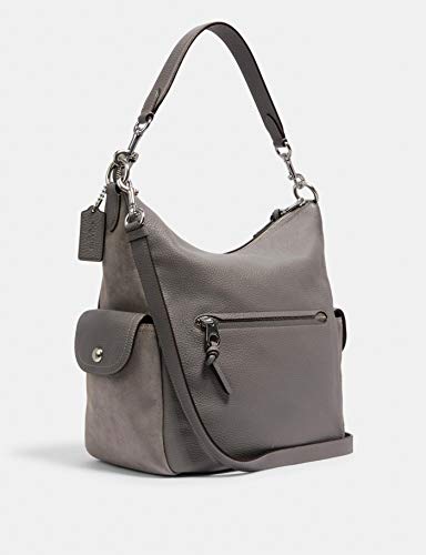 Coach Pennie Mixed Leather Shoulder Purse - #C1522 - Silver/Grey #TOP1