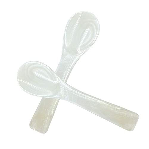 HRASY Cucharas de caviar hechas a mano, 2 unidades, cuchara de caviar MOP de Mango redondo 3,7 pulgadas, color blanco Cover
