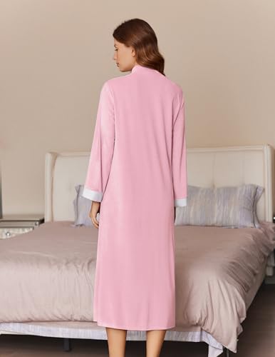 Ekouaer Women Zipper Robe Long Sleeve House Coats Velour Robes Soft Bathrobe with Pockets Nightgown S-3XL4