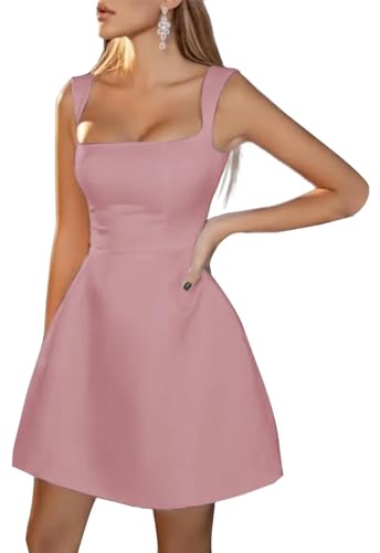 Image of Spaghetti Straps Short Homecoming Dresses Sqaure Neck Satin Mini Cocktail Dress Wedding Party Gowns