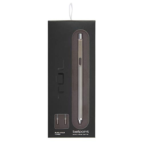 TUL Fine Writing Solid Metal Barrel Ballpoint Pen with 2 Refills, Medium Point, 1.0 mm, Silver Barrel, Assorted Ink Colors