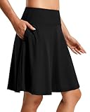 FitsT4 Sports Women's 20'' High Waisted Swim Skirt Skort Quick Dry Swimsuit Bikini Bottoms with Pockets Black M