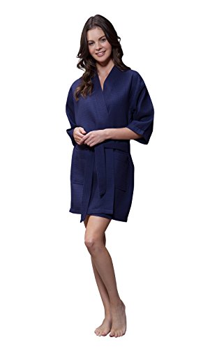 Image of Turquaz Lightweight Short Robes For Women Waffle Kimono Bathrobe - Soft, Fast-Drying, Long-Lasting Cotton Blend