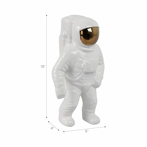 Figura decorativa astronauta de cerámica blanca 11 pulgadas miniatura 4