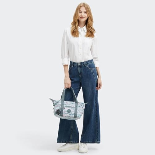 Image of Kipling womens Art Solid Mini Handbag, Cotton Indigo, Palmtree Leaves, 15.25''L x 8.25''H x 7.25''D, Kipling Women's Art Mini Prt Tote Bag