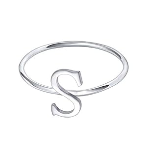 AOEDEJ 925 Sterling Silver Stackable Initial Letter Rings Capital Letter Ring Charm Initial Band for Women