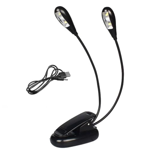 Cerioll Music Stand LED Light Music Stand Lamp with 2 Flexible Gooseneck Arms with USB Cable 360 Degree Adjustable Clip Suitable for Piano Desk Night Reading Black