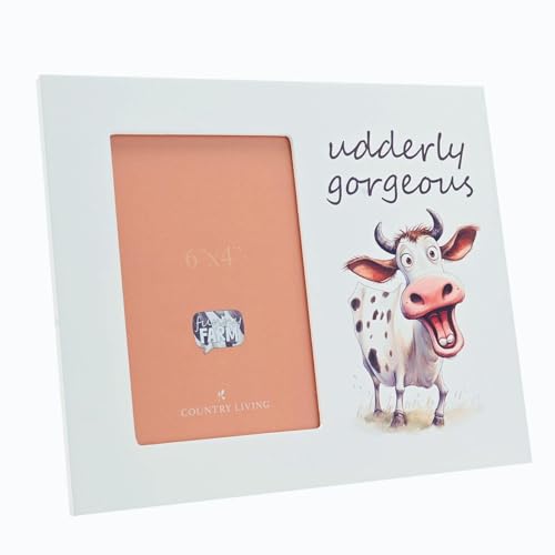 Cadre photo blanc fantaisie 15,2 x 10,2 cm – Udderly Magnifique cadre de ferme amusant motif vache – Cadeau pour sœur, meilleure amie, photo de famille, décoration d'intérieur, souvenir pour maman