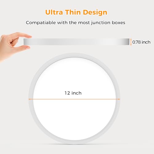Aphyni 12 Pack 12inch LED Ceiling Light Flush Mount 24W 3200LM 5 Color Selectable 2700K-6500K Ultra Thin Round Bright Lights Fixtures for Kitchen Bedroom Bathroom Hallway Closet Laundry Office by Aphyni - Image 9