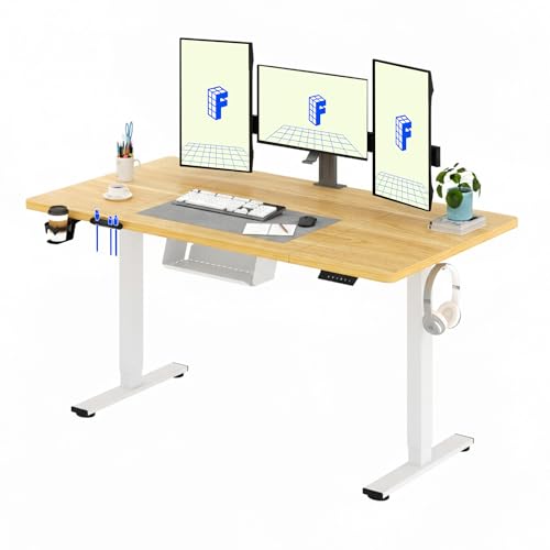 FLEXISPOT 160 * 60cm Electric Standing Desk Adjustable Standing Desk Sit Stand Up Desk Computer Desk with Hook Memory Function for Office and Home (Maple+White)