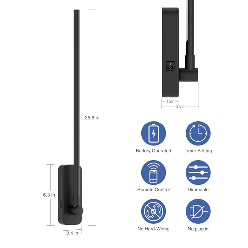 Image of Aipsun Battery Operated Wall Sconces,Wireless Wall Light with Remote Control Rechargeable Black Battery Wall Sconce 350Rotate,Dimmable LED Wall Lights for Living Room,Bedroom (3000K)