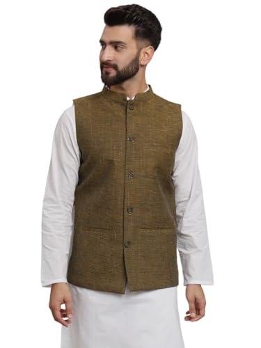 Image of LATEST CHIKAN Men's Traditional Cotton Solid Nehru Jacket /Waistcoat