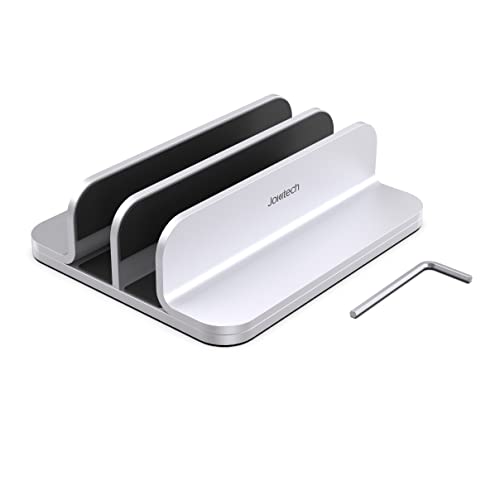 JOKItech Double Aluminum Laptop Vertical Stand Organizer, Sturdy Notebook Computer Holder Stand Compatible with New Liquid Retina XDR Apple MacBook Air/Pro, Mac Mini, Apple TV and iPad Pro - Silver