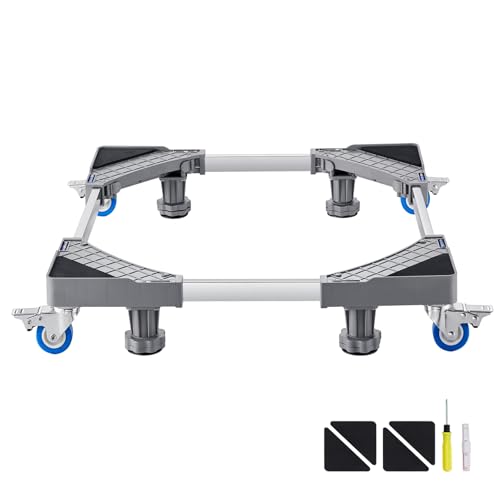 VEVOR Mini Fridge Stand, 16’’-25'' Adjustable Dolly Washing Machine Stand Base with 4 Strong Feet, 4 Locking Swivel Wheels, Furniture Mover Mobile Base for Washing Machine, Washer and Dryer