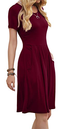 Image of DouBCQ Women's Casual Short Sleeve Flowy Pleated Loose Dresses with Pockets