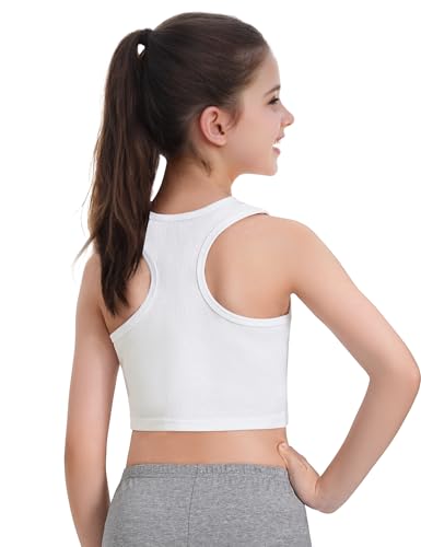 2 Pack Girls Tank Tops Cute Crop Tops for Teen Kids Ribbed Knit Athletic Dance Basic Top Size 5-14 Years3