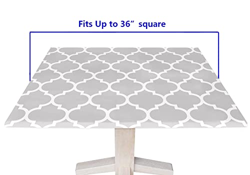 Songyi Moroccan Square Fitted Tablecloth, Gray Jacquard Waterproof Polyester Table Clothes, Elastic Edge Wipeable Washable Tablecloths, Fits 36X36 Inch, Graymoroccan Trellis #TOP5