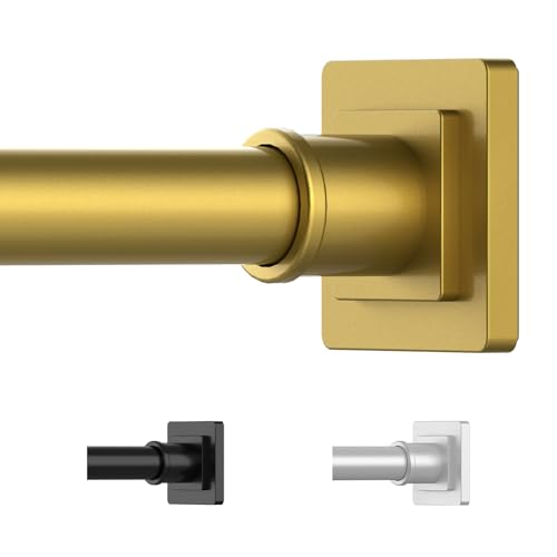 Image of UIOSANRT Gold Shower Curtain Rod 31-68 Inches Non-Slip Shower Rod Tension Mounted No Drill Shower Curtain Rods Spring Tension Rod Adjustable Tension Curtain Rod for Windows Bathroom