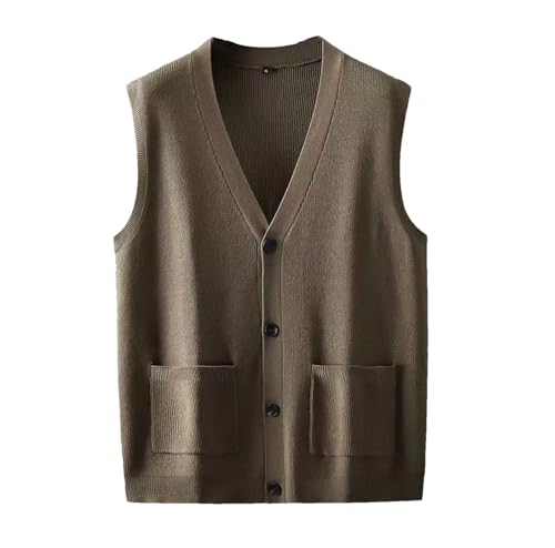 Mens Solid Knit Sweater Vest V-Neck Sleeveless Thick Warm Loose Casual Waistcoat