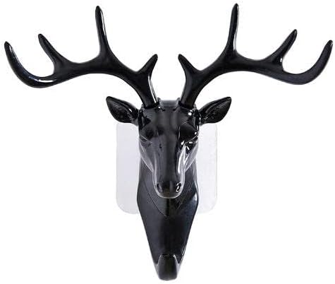 Deer Head Wall Hook Hanger Animal Shape Decorative Wall Hook Antler Hanger Animal Shaped Heavy Duty Key Coat Hat Hooks Home Decoration for Living Room Bedroom Bathroom (Black)