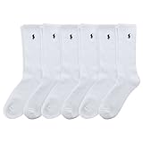 POLO RALPH LAUREN Men's Athletic Performance Cotton Crew Socks - 6 Pair Pack - Moisture Wicking Mesh, Crew - White, 12-17