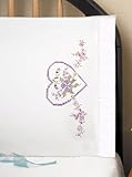 Tobin Stamped Pillowcase Pair Stamped Cross Stitch Kit for Embroidery, 20 by 30-Inch, Lilac Heart