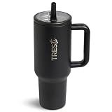 TRESTi Tumbler Térmico 1,2L (40oz) con Asa y Pajita Abatible - Termo de Acero Inoxidable 100% Antigoteo - Vaso Térmico EcoSostenible - Mantiene Frío 12H y Calor 6H - Negro