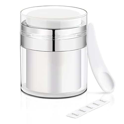 YOCASII 1.7oz Airless Pump Jar, Refillable Cream Vacuum Bottle Dispenser, Moisturizer Container With Spatula for Lotions and Creams