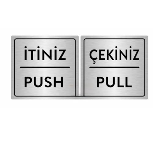 İtiniz/Çekiniz Push/Pull Kapı Tabelası, Gümüş, Kendinden Yapışkanlı Folyo, 12x20 cm, 2 Adet