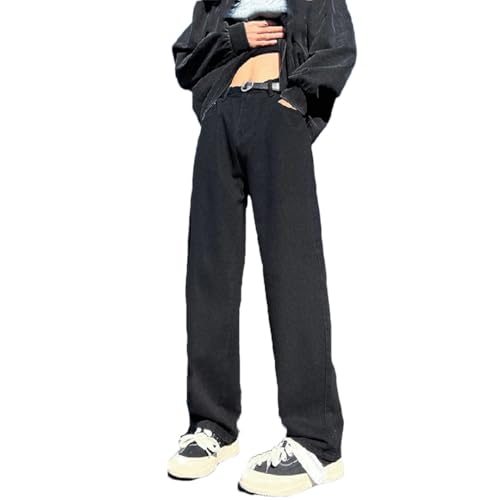 Men Vintage Straight Jeans with Pockets Wide Leg Denim Trousers Casual Loose Pants