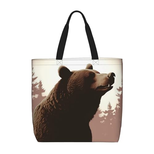 Wild Bear Tote Bag for Women, Zipper Casual Tote's Handbag for Travel, Work, Lightweight Laptop Bags Big Capacity Shoulder Bag Reusable Grocery Shopping Bags