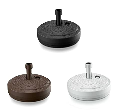 BASE for HEAVY Parasol UMBRELLA Stand CIRCLE RATTAN Style Plastic / Patio Yard Outdoor Parasol Holder Sun Shade Garden Furniture - Elagant Modern Rattan Design - Water or Sand Fillable (White)