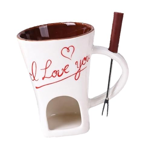 Colcolo Mug à fondue au chocolat avec fourchette, chauffe-beurre, ensemble pour fondue portable et créative, mug à fondre le fromage individuel idéal pour un, Blanc