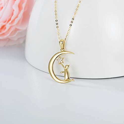 Blocaci 14K Solid Gold Cat Necklaces Moissanite Necklaces for Women Dainty Pendant Necklace Yellow Gold 18" 3 Style3
