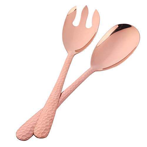 Bisda Salad Spoon and Fork Set, 12 Inch Stainless Steel Salad Server, Rose Gold Large long Serving Utensils,Pack of 2